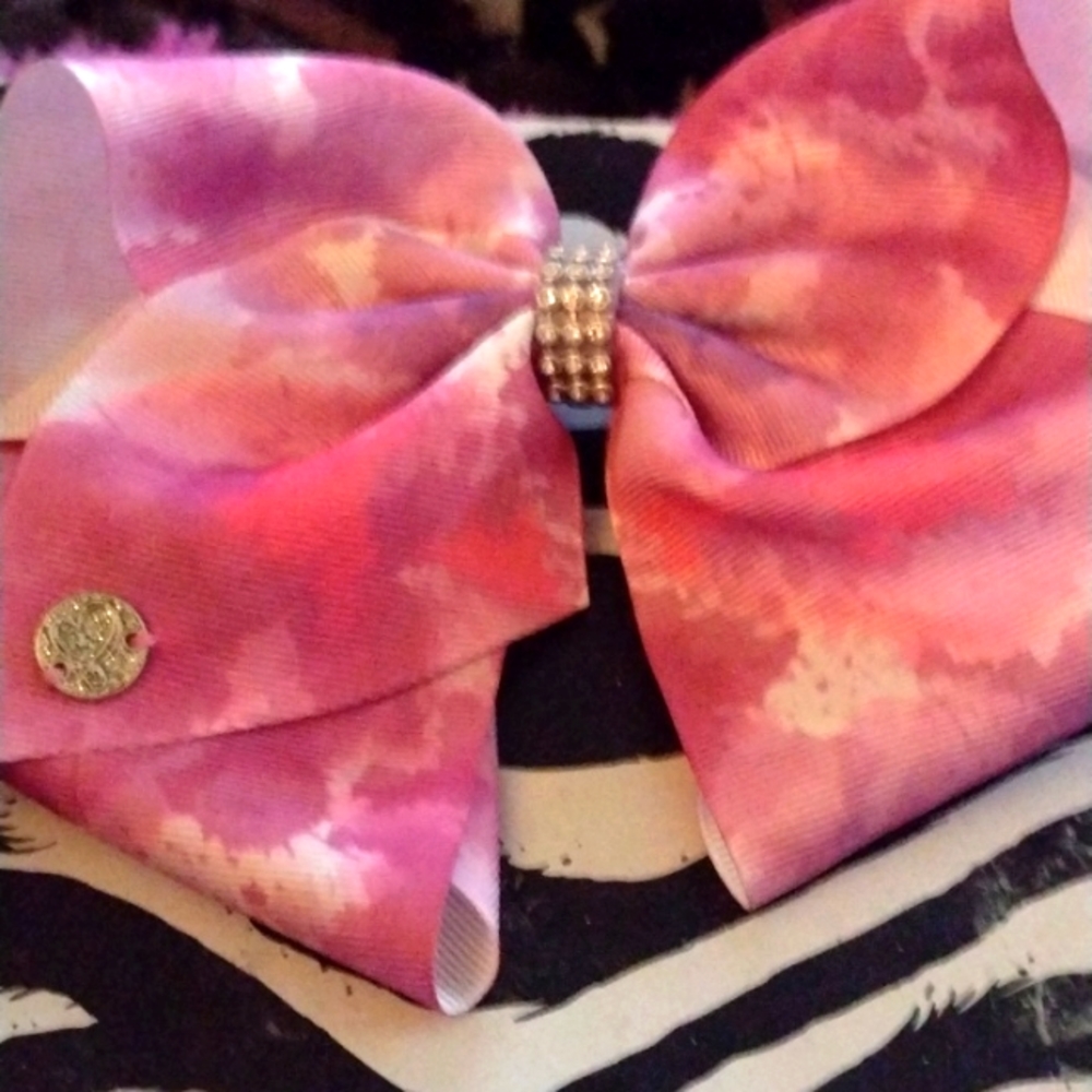 Hair Clip, H.E.R.,Rhinestone, Emblem with Design, Painted Pinks-Purples Tie Dye
